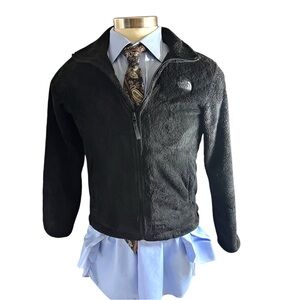 The North Face Circular Design Womens Black Full Zip Jacket Sz M Plush Spell Out